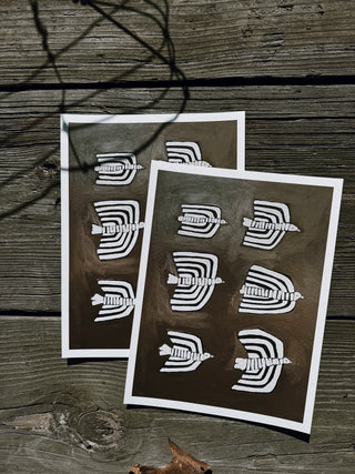 Chocolate Striped Birds Print