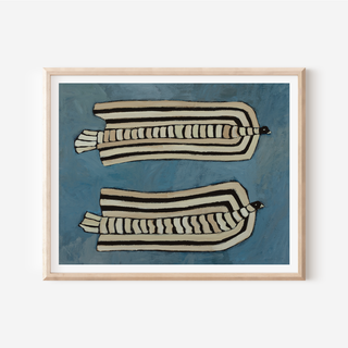 Blue Striped Bird Duo Print
