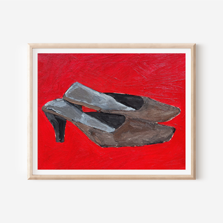 Brown Heels on Red Print