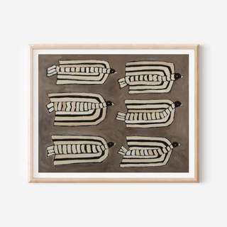 Charcoal Striped Birds Print