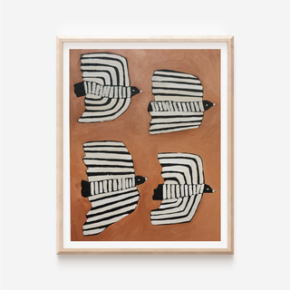 Four Striped Birds Print