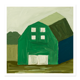 Green barn oil painting print inspired by Arkansas countryside and rural farmland