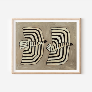 Grey Striped Bird Duo Print