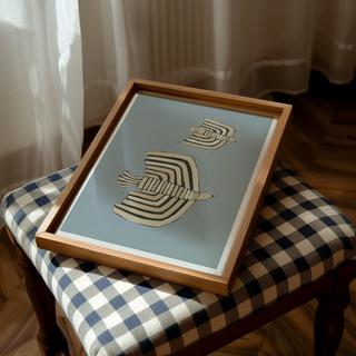 Powder Blue Striped Birds Print