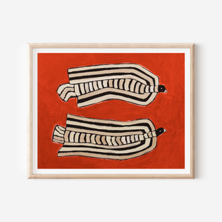 Red Striped Bird Duo Print