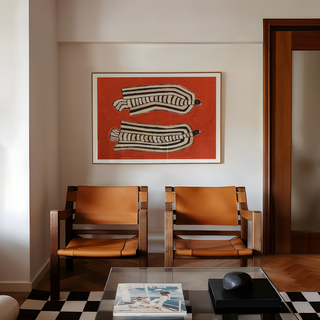 Red Striped Bird Duo Print