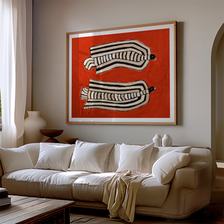 Red Striped Bird Duo Print