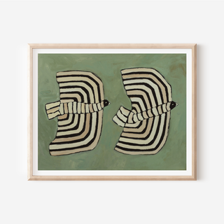 Sage Striped Bird Duo Print
