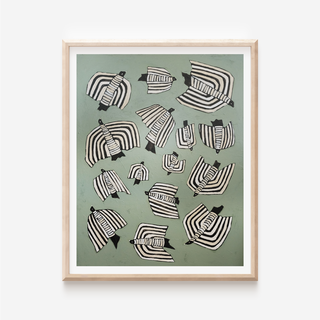 Sage Striped Birds Print