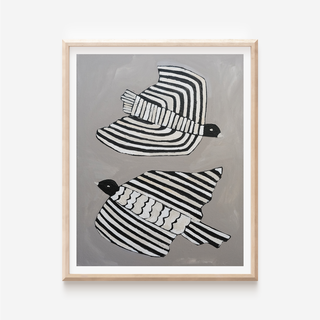 Grey Striped Birds Print