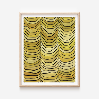 Abstract yellow curtain-inspired oil painting print with layered draped stripe pattern