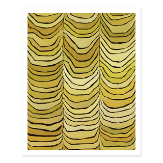 Abstract yellow curtain-inspired oil painting print with layered draped stripe pattern