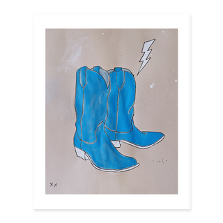 Blue Cowboy Boots Print